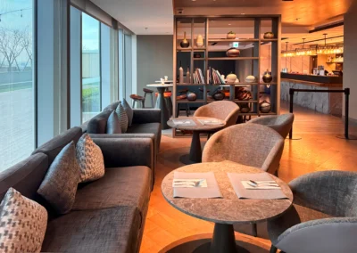 Cozy lounge seating and decor in the Executive Lounge at Courtyard Taipei Downtown.