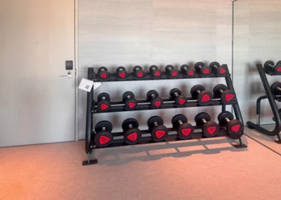 Full rack of dumbbells ranging from 2kg to 20kg at Courtyard Taipei Downtown gym.