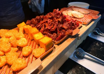 Crispy bacon, golden pancakes, hashbrowns, and garlic toast at YEN.