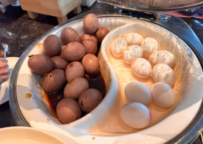 Traditional Taiwanese tea eggs and classic hard-boiled eggs.