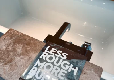 'Less Rough More Buff' exfoliating pad placed near the soaking tub in the Fabulous Room at W Taipei.