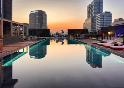 Pool at W Taipei at sunset.