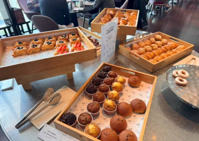 A selection of freshly baked pastries, croissants, muffins, and danishes at the breakfast buffet in YEN restaurant at W Taipei.