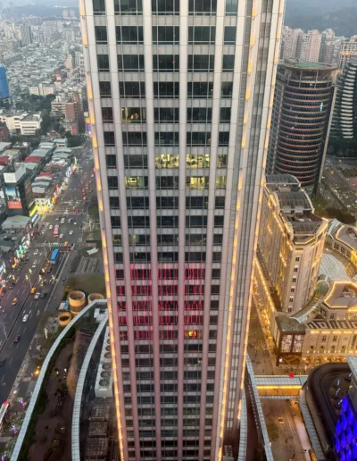 Panoramic city view from YEN restaurant at W Taipei, overlooking Xinyi District.