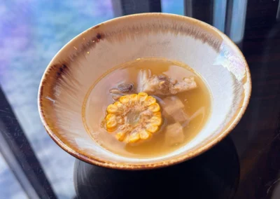 A bowl of Taiwanese-style corn and pork rib soup, served at YEN restaurant in W Taipei.